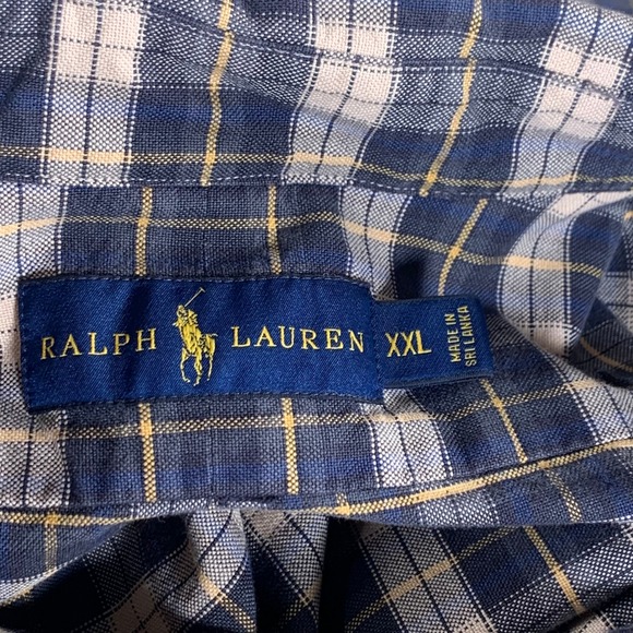 Ralph Lauren Mens XXL Plaid Button Down Shirt Navy Blue White Yellow Cotton - Picture 7 of 10
